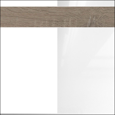 Biały (korpus) + Biały Połysk (fronty) + Dąb Truflowy (wstawki)
