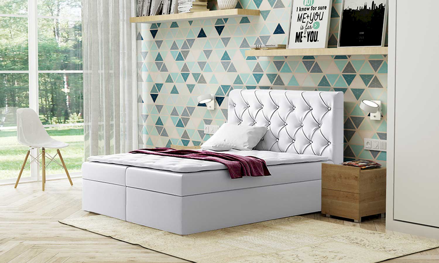 Łóżko z tapicerowanym zagłówkiem