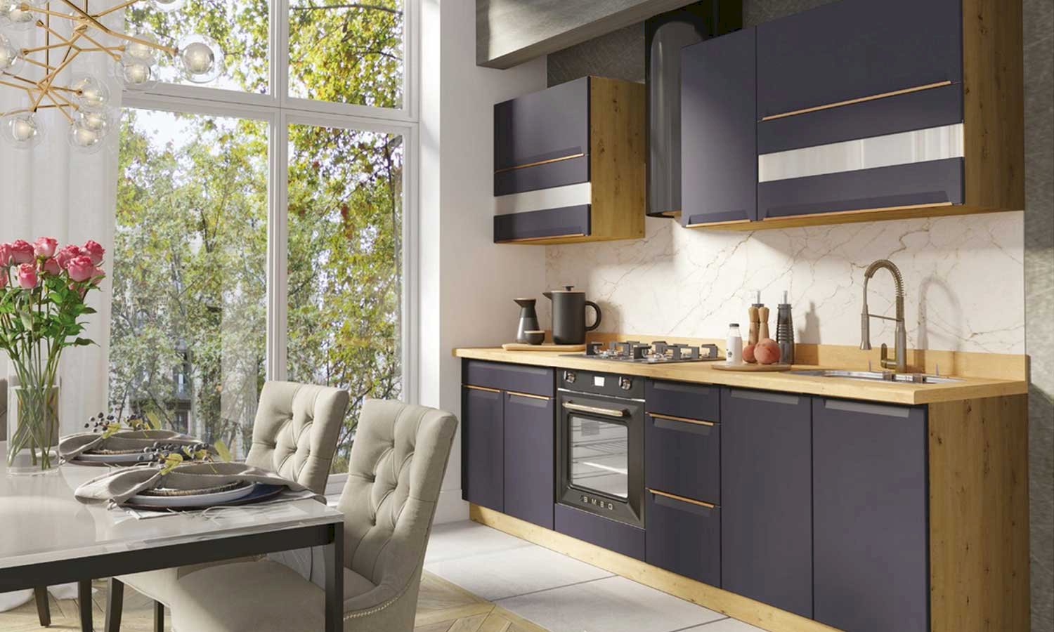 Niebieska kuchnia z drewnianym blatem – dodaj wnętrzu kolorów!