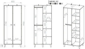 Szara szafa dwudrzwiowa Mevel 02 ML Meble 2
