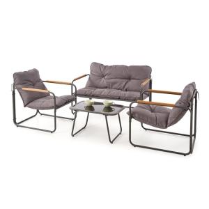 HUDSON, zestaw ogrodowy ( sofa, fotel 2x, ława ), popielaty / brązowy (1p=1zestaw)