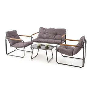 HUDSON, zestaw ogrodowy ( sofa, fotel 2x, ława ), popielaty / brązowy (1p=1zestaw) Halmar 1