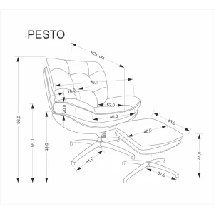 PESTO fotel z podnóżkiem / funkcja kołyski, popielaty Halmar 13