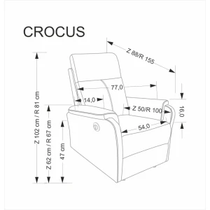 CROCUS fotel wypoczynkowy z funkcją elektrycznego rozkładania, popielaty Halmar 14
