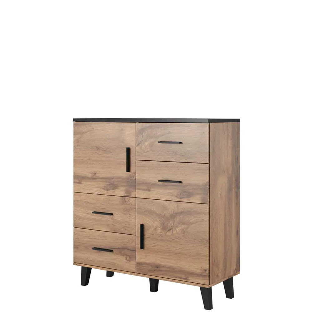 Komoda do pokoju 110 Lotta 2D4S Dąb Wotan + Czarny Cama Meble