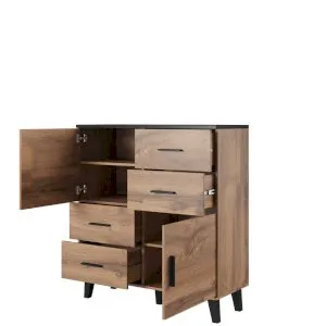Komoda do pokoju 110 Lotta 2D4S Dąb Wotan + Czarny Cama Meble 2