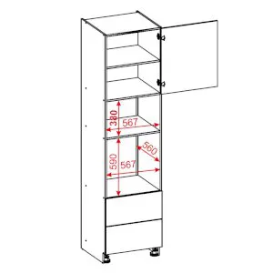 60 dolna słupek zabudowa piekarnika i mikrofalówki, 2 szuflady, 2357 mm Layman 2