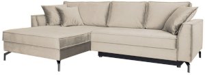 Welurowy narożnik z funkcją spania Como beżowy 275x180cm lewy