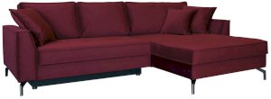 Bordowy narożnik welurowy rozkładany Como 275x180 cm prawy