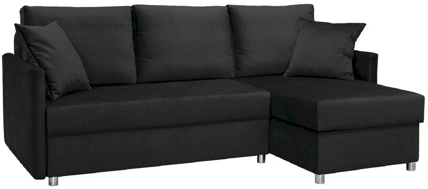 Welurowy czarny narożnik rozkładany Hugo 215x140cm uniwersalny Anrom