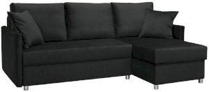 Welurowy czarny narożnik rozkładany Hugo 215x140cm uniwersalny