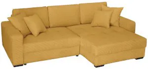 Musztardowy narożnik sztruksowy z funkcją spania Modus II 265x172 cm prawy Anrom 1