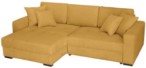 Musztardowy narożnik sztruksowy z funkcją spania Modus II 265x172 cm lewy
