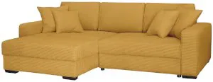 Musztardowy narożnik sztruksowy z funkcją spania Modus II 265x172 cm lewy Anrom 3