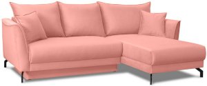 Różowa kanapa narożna rozkładana na czarnych nóżkach Venezia prawa