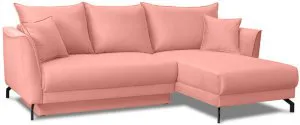 Różowa kanapa narożna rozkładana na czarnych nóżkach Venezia prawa Anrom 1
