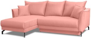 Różowa kanapa narożna rozkładana na czarnych nóżkach Venezia lewa