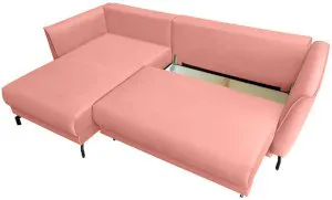 Różowa kanapa narożna rozkładana na czarnych nóżkach Venezia lewa Anrom 3