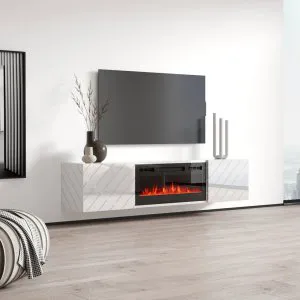 Biała szafka RTV z kominkiem elektrycznym Luxe EF Cama Meble 6