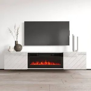 Biała szafka RTV z kominkiem elektrycznym Luxe EF Cama Meble 7
