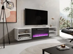 Biała szafka RTV z kominkiem elektrycznym Polo EF Cama Meble 2