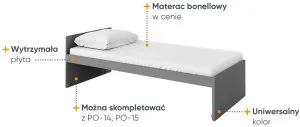 Łóżko pojedyncze z materacem Pok PO-13 Lenart Meble 3