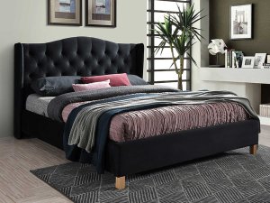 Łóżko Aspen velvet 160x200 kolor czarny/dąb tapicerka bluvel 19