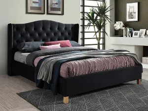 Łóżko Aspen velvet 160x200 kolor czarny/dąb tapicerka bluvel 19 Signal Meble 1