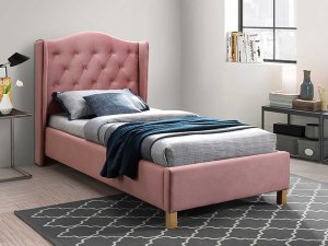 Łóżko Aspen velvet 90x200 kolor ant.róż/dąb tapicerka bluvel 52