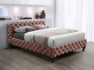 Łóżko Herrera velvet 160x200 antyczny róż/wenge tap. bluvel 52