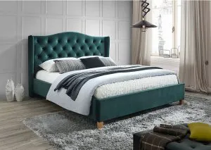 Łóżko Aspen velvet 180x200 kolor zielony/dąb tapicerka bluvel 78 Signal Meble 1
