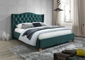 Łóżko Aspen velvet 160x200 kolor zielony/dąb tapicerka bluvel 78 Signal Meble 1
