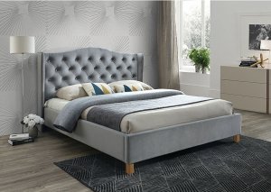 Łóżko Aspen velvet 160x200 kolor szary/dąb tapicerka bluvel 14
