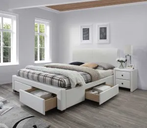 MODENA 2 łóżko tapicerowane z szufladami biały Halmar 1