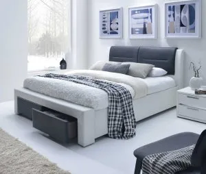 CASSANDRA S 160 cm łóżko tapicerowane z szufladami czarno-biały Halmar 1