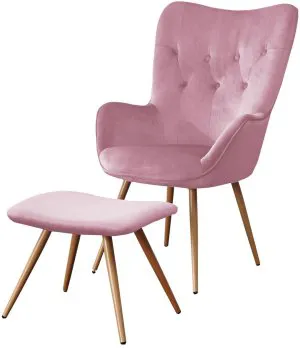 Fotel velvet + podnóżek (różowy) Furnitex 1