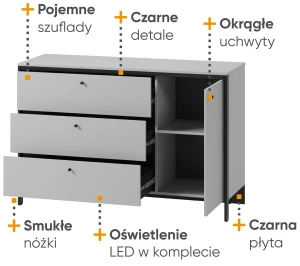 Komoda z oświetleniem do sypialni Gris GS-04 Lenart Meble 3