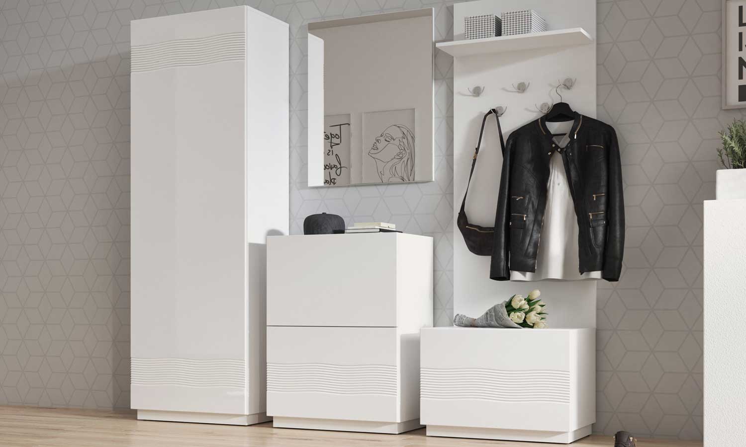 Nowoczesny przedpokój w bloku ALABASTER Nowoczesny przedpokój w bloku ALABASTER