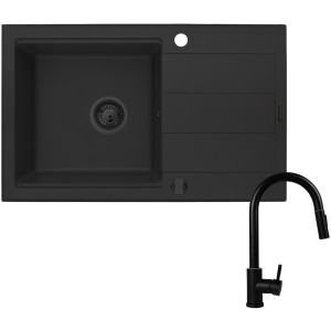 Zestaw granitowy Pyramis Zlewozmywak Sparta Plus Lux 78x48 1B1D + Bateria Idea Volcano Black Edition