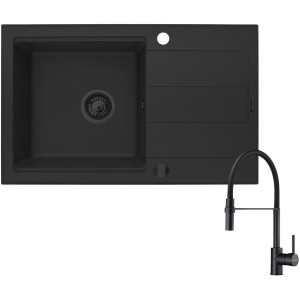 Zestaw Pyramis Zlewozmywak granitowy Sparta Plus Lux 78x48 1B1D Black Edition + Bateria Serina