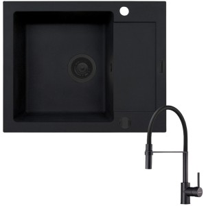 Zestaw Pyramis Zlewozmywak granitowy Mido 62x50 1B1D Black Edition + Bateria Serina