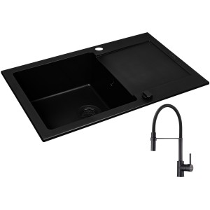 Zestaw Pyramis Zlewozmywak granitowy Mido 79x50 1B1D Black Edition + Bateria Serina
