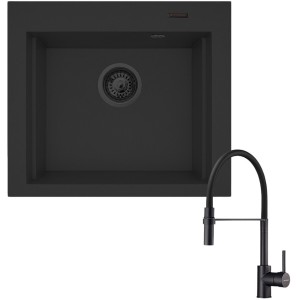 Zestaw Pyramis Zlewozmywak granitowy Siros 57x51,5 1Black Edition + Bateria Serina