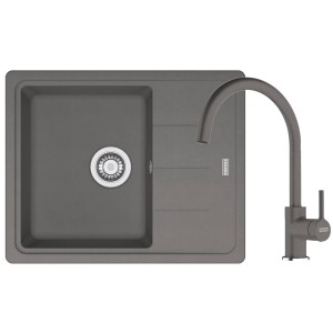 Zestaw granitowy Franke Zlewozmywak Basis BFG 611-62 + Bateria Lina XL Kamienny szary