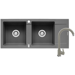 Zestaw granitowy Pyramis Zlewozmywak Mido 116x50 2B1D + Bateria Lungo Szary beton