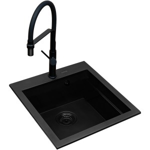 Zestaw granitowy Pyramis Zlewozmywak Siros 47x51,5 1B Black Edition + Bateria Flexos