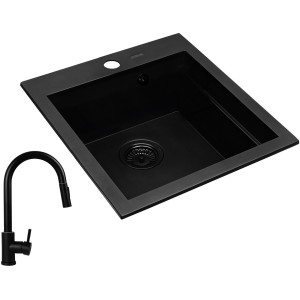 Zestaw granitowy Pyramis Zlewozmywak Siros 47x51,5 1B Black Edition + Bateria Idea