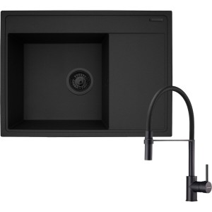 Zestaw Pyramis Zlewozmywak granitowy Camea 68x50 1B1D L Volcano Black Edition + Bateria Serina