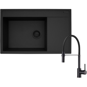 Zestaw Pyramis Zlewozmywak granitowy Camea 79x50 1B1D L + Bateria Serina Volcano Black Edition