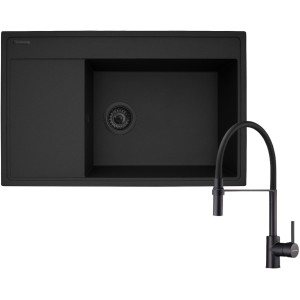 Zestaw Pyramis Zlewozmywak granitowy Camea 79x50 1B1D P + Bateria Serina Volcano Black Edition